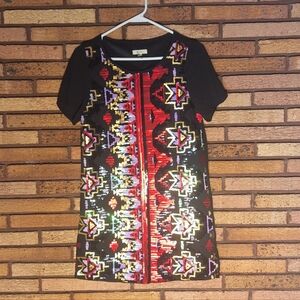 Everly Small Black and Red Geometric Seqin Mini Dress